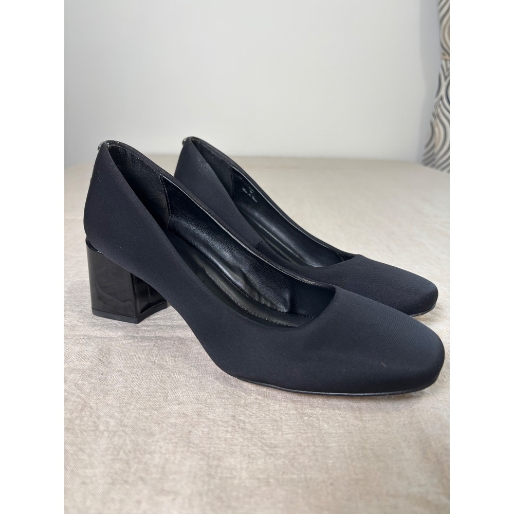 Donald Pliner Audry Pump Block Heel Size 7 Black Square Toe Quiet Luxury Comfort